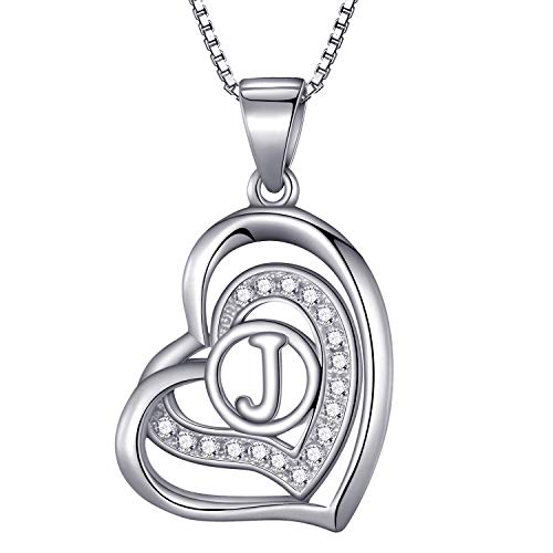 Morella Damen Halskette Herz Buchstabe J 925 Silber rhodiniert mit Zirkoniasteinen weiß 46 cm