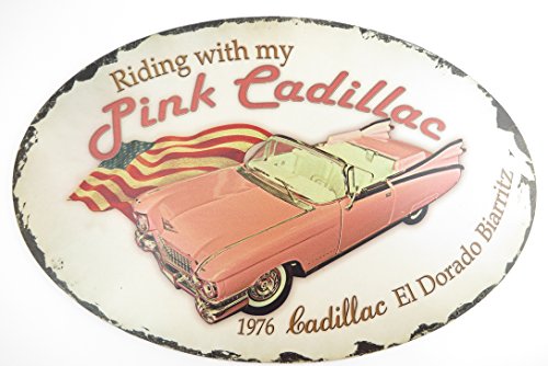 Blechschild oval 50cm Garage Partykeller Riding with my Pink Cadillac 1976 EL DORADO Biarritz Dekoration Detroit