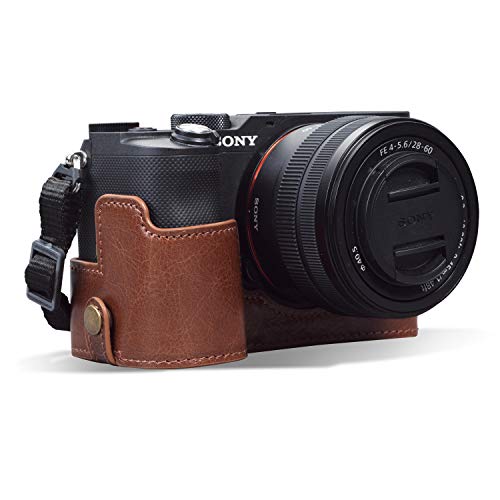 MegaGear MG1955 Ever Ready Echtleder Kamera-Halbtasche mit Trageriemen kompatibel mit Sony Alpha 7C - Braun
