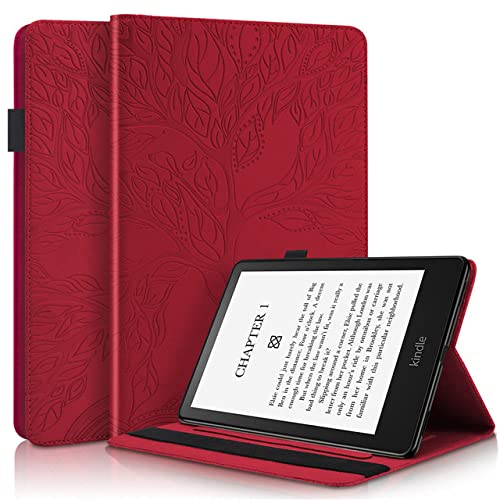 FDPEISHI for Kindle Paperwhite 11Th Generation Case 2021, Fashion 3D Tree Embossed Silicon Cover for Funda Kindle Paperwhite 6.8 Inch 2021 Case,Red,Paperwhite 11Th 2021