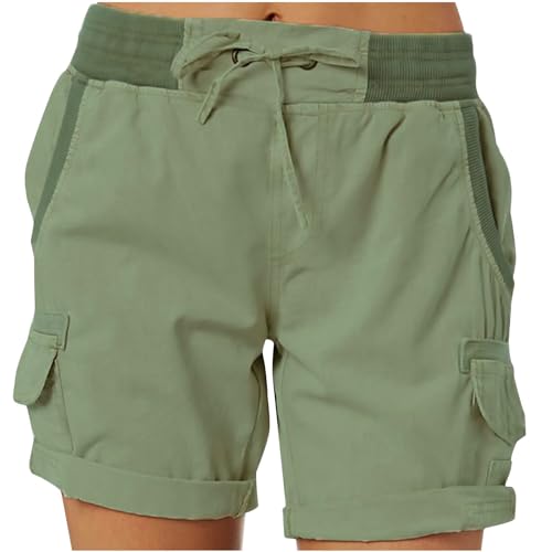 PonPed Attreasure Freizeit-Shorts für Damen, lässige Damen-Shorts mit hoher Taille, Wander-Outdoor-Lounge-Shorts (Green,L)