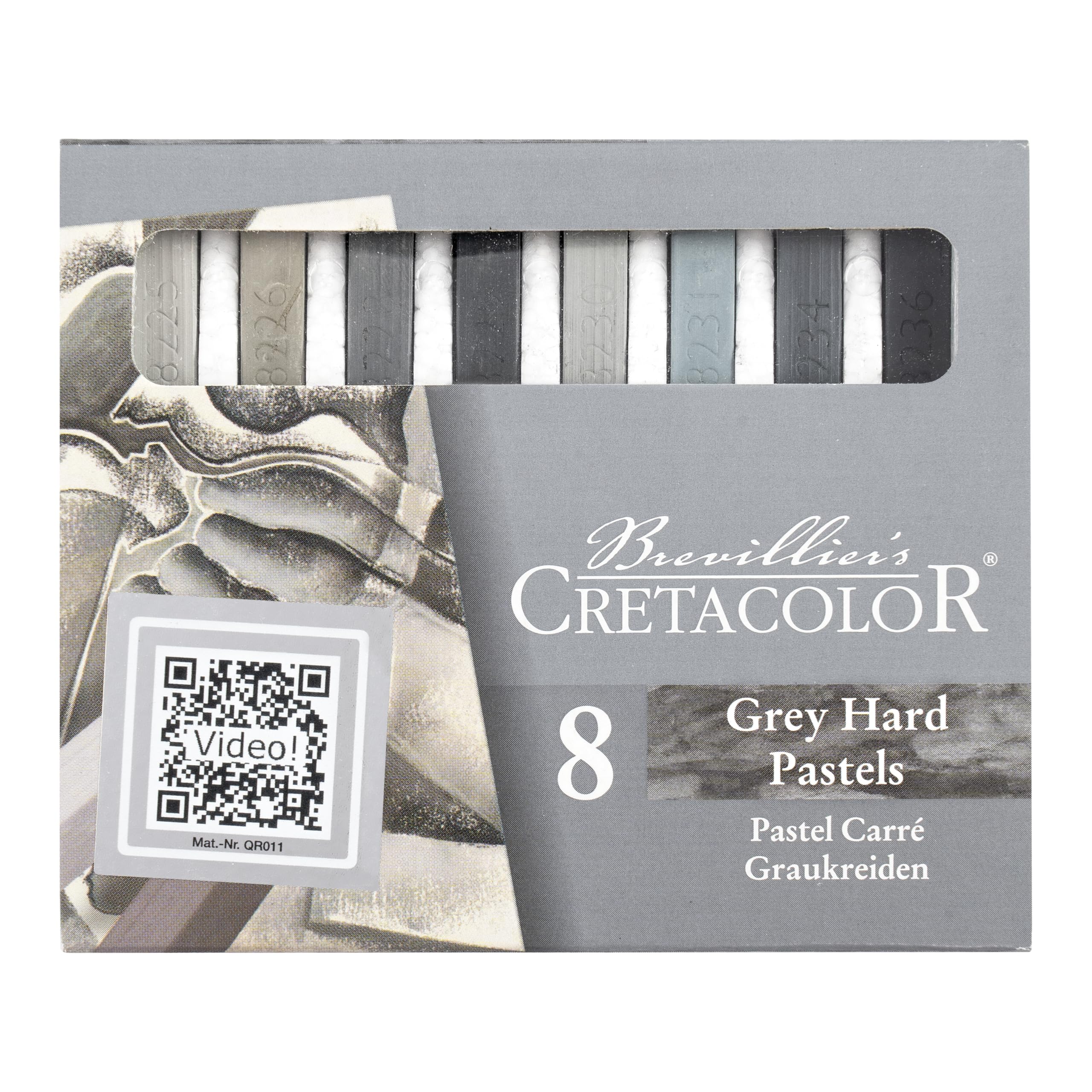 CRETACOLOR Grey Hand Pastels, Graukreiden, 8 Stück, natürliche Pigmentstoffe, bemerkenswerte Lichtechtheit, erstlassige Kleiden