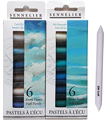 Sennelier Pastellkreide, trocken 12 halbe Pastellkreide – Das Meer und der Himmel + Papierwischer EMI Craft