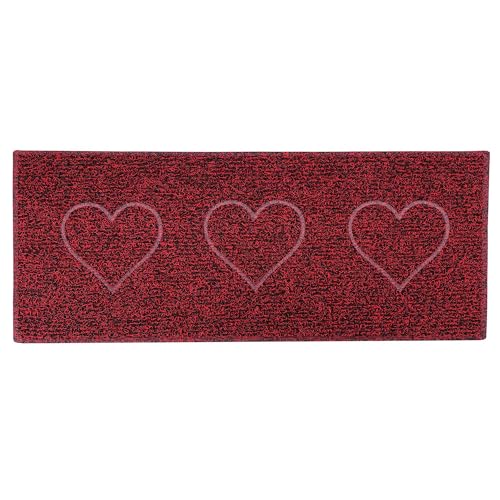 Nicoman Fußmatte in Herzform, waschbar, für drinnen oder geschützte Außenbereiche, 150 x 60 cm, Rot mit Schwarz