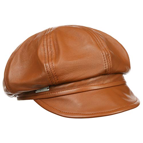 Seeberger Leder Ballonmütze Schildmütze Baker-Boy-Mütze Damencap Ledercap (M (56-57 cm) - Cognac)
