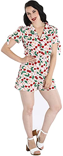 Hell Bunny Damen Overall Simona 50s Cherry Blossom Playsuit Weiß L