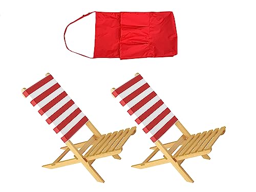 Erst-Holz Klappstuhl Strandstuhl Anglerstuhl Gartenstuhl Stuhl zum Zusammenstecken rot-weißem Bezug V-10-353, Ausstattung:Doppelpack in Tasche rot