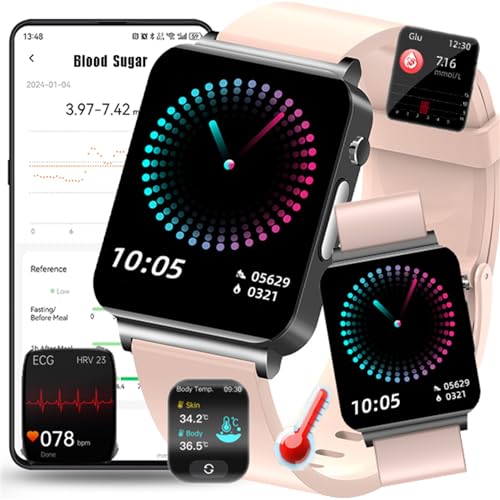 Fohatu 𝐁𝐥𝐮𝐭𝐳𝐮𝐜𝐤𝐞𝐫𝐛𝐥𝐮𝐭𝐳𝐮𝐜𝐤𝐞𝐫𝐦𝐞𝐬𝐬𝐮𝐧𝐠 Smartwatch 𝐄𝐂𝐆,Smartwatch Bluetoothm-Anrufe, Fitness-Tracker Pulsschlag Blutsauerstoff Monitor,Schritt Schalter,Sportuhr,C