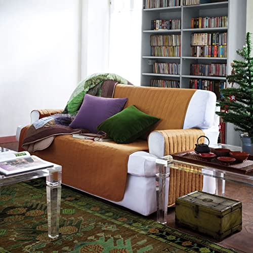 Caleffi Cognac Sofaüberwurf für 2-Sitzer, zweifarbig, aus Baumwolle, 78215