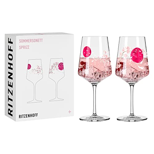 Ritzenhoff 3461007 Aperitif-Glas Sprizz 2er-Set 500 ml – Serie Sommersonett Nr. 13 + 14 mit Asia-Motiv Pink – Made in Germany