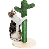 BAKAJI Kratzbaum Kaktus Baum Form Pflanze für Katzen Katzen Katzen Tiere Farbe Grün mit interaktiver Blume für Nägel Kratzfest Spielzeug stabil robust Seil aus Hanf