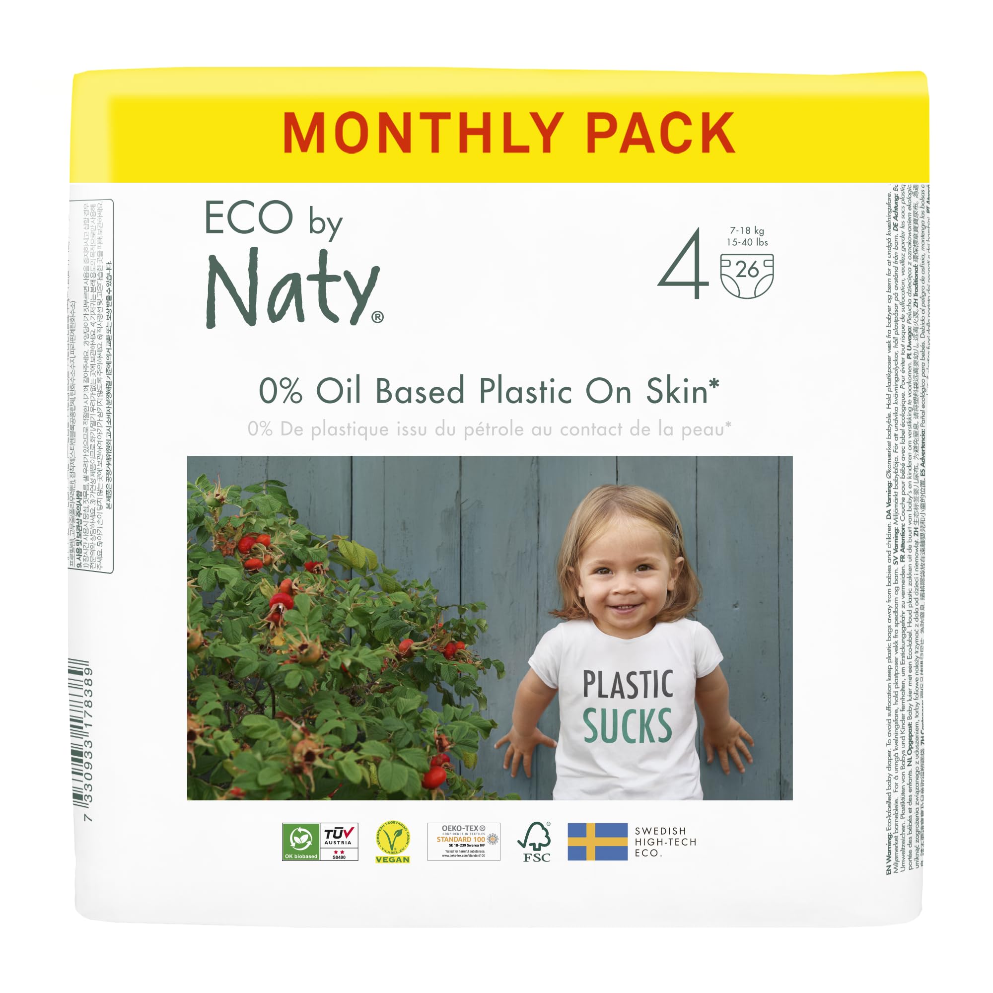 Eco by Naty Baby Öko Windeln - umweltfreundliche Premium-Bio Windeln aus pflanzenbasierten Materialien, ideal für empfindliche Babyhaut (Größe 4 - 156 Stück) - MONATSBOX