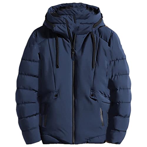 Herren-Winterjacke, dicke Kapuze, Parkas-Passform, lässige Parkas, Mäntel, Herren, dunkelblau, M