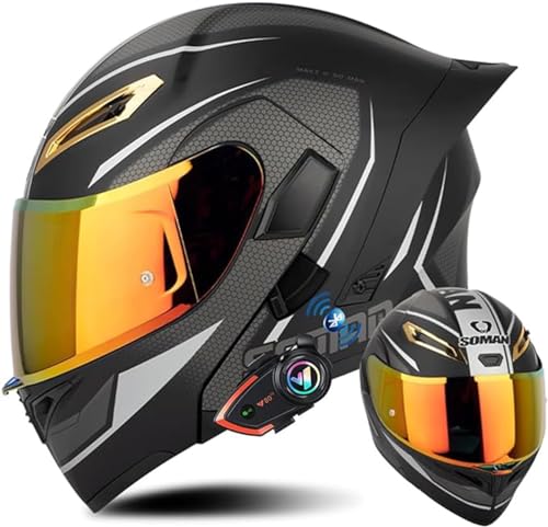 Bluetooth Motorrad Modular Flip Up Full Face Dual Visors Street Bike Racing Helme ECE Zertifizierung Mit Lautsprecher Headset Mikrofon Für Automatische Beantwortung Q,XL/{61~62cm}