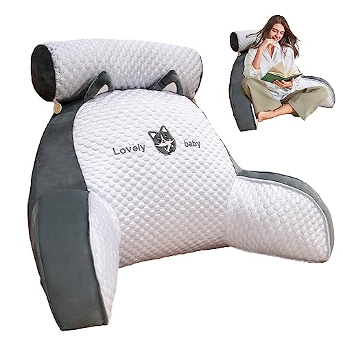 Backrest Cushion with Armrests, Ice Silk Cute Reading Pillow, Reading Cushion for Bed, Back Cushion with Armrests, Bed Chair, Back Support Cushion with Arms for Working on Laptop, Reading, Gaming