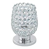 EGLO Tischlampe Bonares 1, 1 flammige Tischleuchte, Elegant, Nachttischlampe aus Stahl und Kristall, Wohnzimmerlampe in Chrom, Klar, Lampe mit Schalter, E27 Fassung