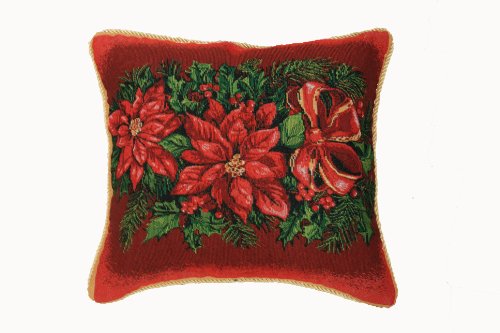Violet Linen Decorative Christmas Poinsettias Tapestry Kissenbezug, Polyester, Weihnachtsstern-Design, 18 x 18-Inch