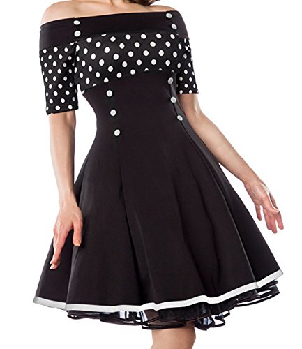 Belsira Vintage-Kleid - schwarz/weiss/dots, Größe:S