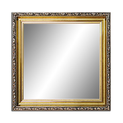 60 x 60cm, Spiegel mit Rahmen, Badezimmerspiegel Antik, Alte Spiegel, Handgefertigte, Stabiler Rückwand, Rahmenleiste: 60 mm breit und 45 mm hoch, Rahmen Farbe: Gold