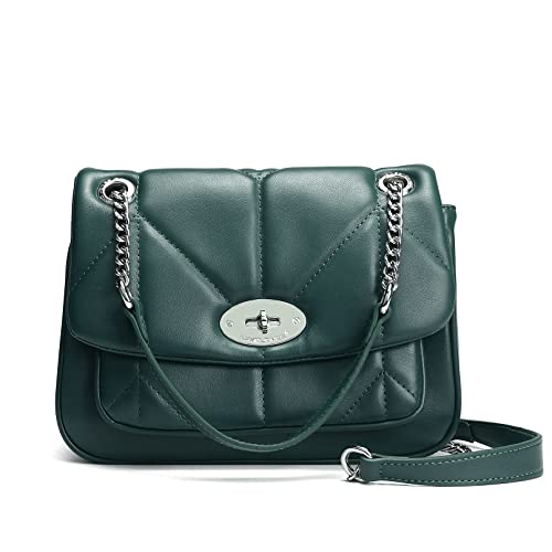 David Jones - Damen Umhängetasche Gesteppte - Frau Elegante Handtasche PU Leder - Kleine Tasche Crossbody Bag Schultertasche - Kette Abdentasche Clutch Pochette Mode Handy Party - Grün