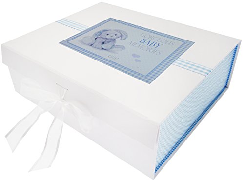 WHITE COTTON CARDS Große Aufbewahrungsbox für Erinnerungsstücke, Motiv: Blauer Hase, Brett, weiß, 27.2 x 32 x 11 cm
