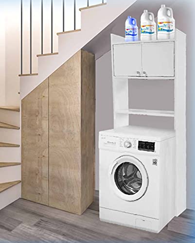 Negrari 5016PAM Platzsparender Waschmaschinenschrank 65 x 26,4 x 164 cm, aus PVC-Harz (feuchtigkeitsbeständig) 2 Türen, Kunststoff, Weiß, Standard