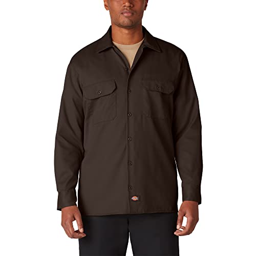 dickies Men's Big-Tall Long Sleeve Work Shirt, Dark Brown,3XL