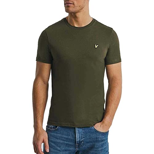 Lyle & Scott Basic T-Shirt für Herren Olive-grün S - Premium Plain T-Shirt aus Baumwolle gerader Schnitt