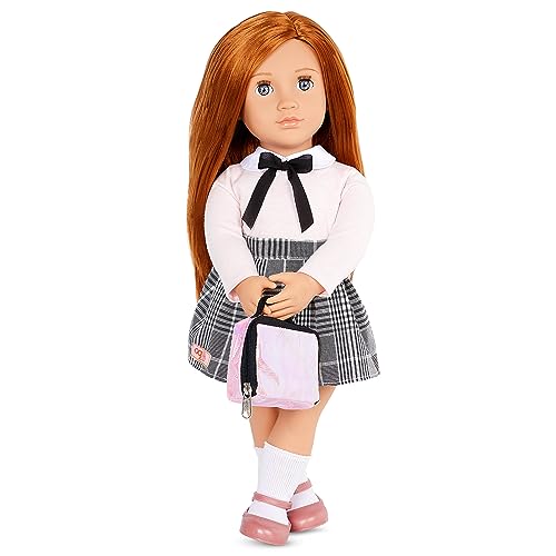 Our Generation Schülerin Puppe Carly - Bewegliche 46 cm Puppe mit Kleidung und Zubehör - rosa Pullover, Rock und Kniestrümpfe- Spielzeug ab 3 Jahren