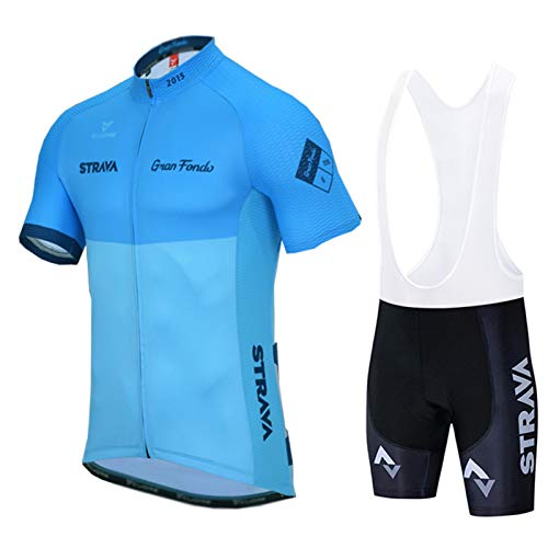 Radtrikot Set Herren Fahrrad Trikot Kurzarm Radhose mit 9D Sitzpolster, Atmungsaktiv Fahrrad Anzug für Radfahren MTB Jogging (Light Blue 2,L)