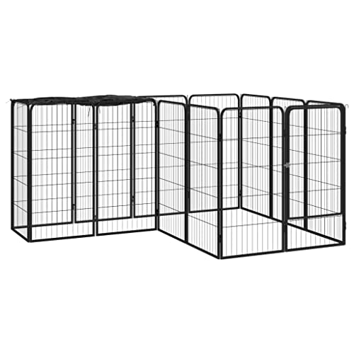 14 Panel Hunde-Laufgitter schwarz 50x100 cm pulverbeschichteter Stahl Artikelfarbe schwarz