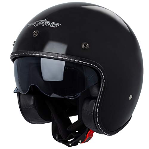 Motorradhelm Jet Helmet Cafe Racer ECE 22-05 Sonnenblende Scooter Schwarz XL