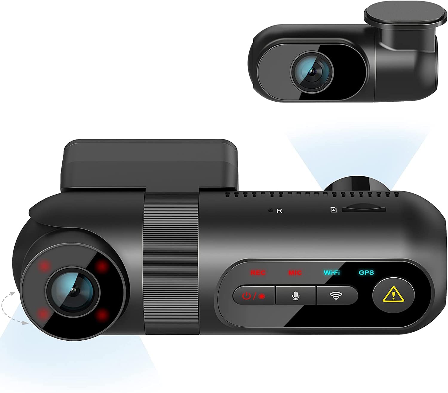 VIOFO T130 3 Lens WiFi App 2k Dashcam, 1440P + dual 1080P Vorne Hinten Auto Kamera mit GPS, IR Nachtsicht, 90 Grad Drehbare Innenkamera Dash Cam, 24h Parküberwachung Autokamera LKW, Daueraufnahme