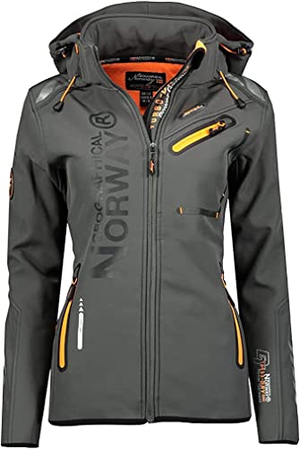 Geographical Norway Königin Lady – Jacke / Softshelljacke für Damen, windfest, wasserdicht – Kapuzenjacke Outdoor, Grau / Orange, 42