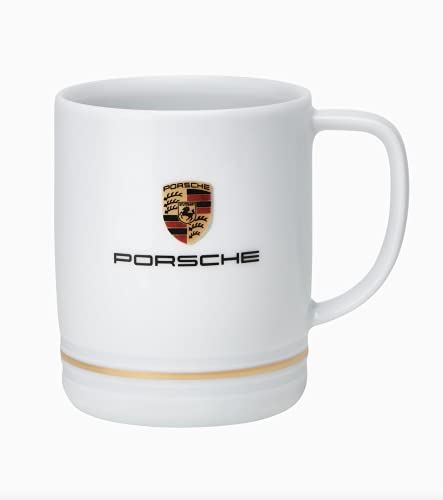 Porsche Kaffebecher Becher Tasse Weiß 250ml mit Wappen goldener Rand