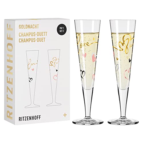 Ritzenhoff 6031004 Champagnerglas 200 ml – Serie Goldnacht Duett F23 – 2x Designerstück mit Echt-Gold – Made in Germany