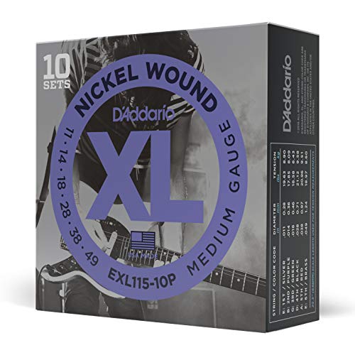 D'Addario EXL115-10P vernickelte Stahlsaiten für E-Gitarre .011 - .049 Blues/Jazz Rock (10er Pack) Sparpack