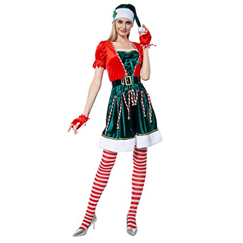 EraSpooky Damen Weihnachten Elfe Kostüm Faschingskostüme Cosplay Party Karneval Fastnacht Kleid für Erwachsene
