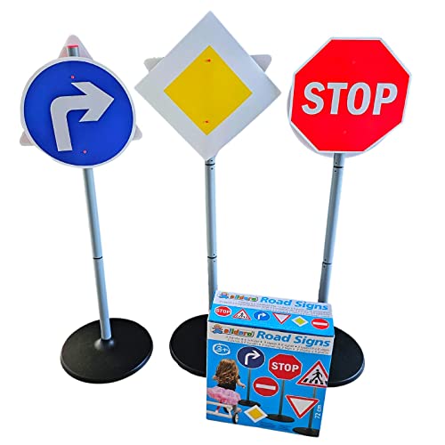 alldoro 60096 - Verkehrszeichen Set, 6 Straßenschilder und 3 Ständer ca. 76 cm aus Kunststoff, Schilder für Parcours, Fahrradfahren, Fahrschule Unterricht, Road Signs für Kinder ab 3 Jahren