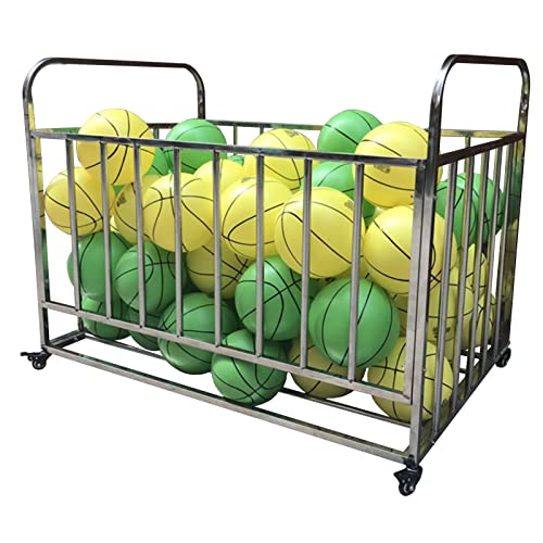 WIPPWER Ball-Aufbewahrungswagen auf Rädern, Organizer for Basketballausrüstung im Schulkindergarten, Volleyball-Aufbewahrungsregal aus Edelstahl (Size : 120x80x90cm)