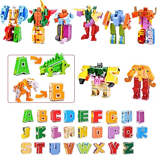 OBEST 26 Stück Alphabet Roboter, A-Z Buchstaben Transformer Spielzeug, für Kinder ABC Englische Lernen, DIY Dinosaur/Tiere/Roboter Educational Deformation Toys, Geburtstagsgeschenk für 6+ Jahre Kinder