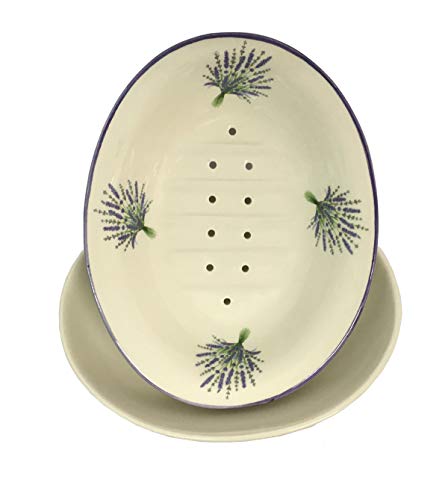 Flair 998804 Seifenschale mit Auffangschale Keramik crme Lavendel handbemalt ca 12 x 15 cm
