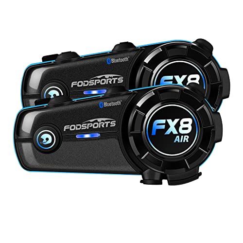 FODSPORTS FX8 AIR Motorrad Bluetooth Headset mit BT 5.0, Motorrad Intercom Unterstützung 2 Personen mit sprechen bis zu 1000 M,CVC Rauschunterdrückung, Wasserdicht (Double)