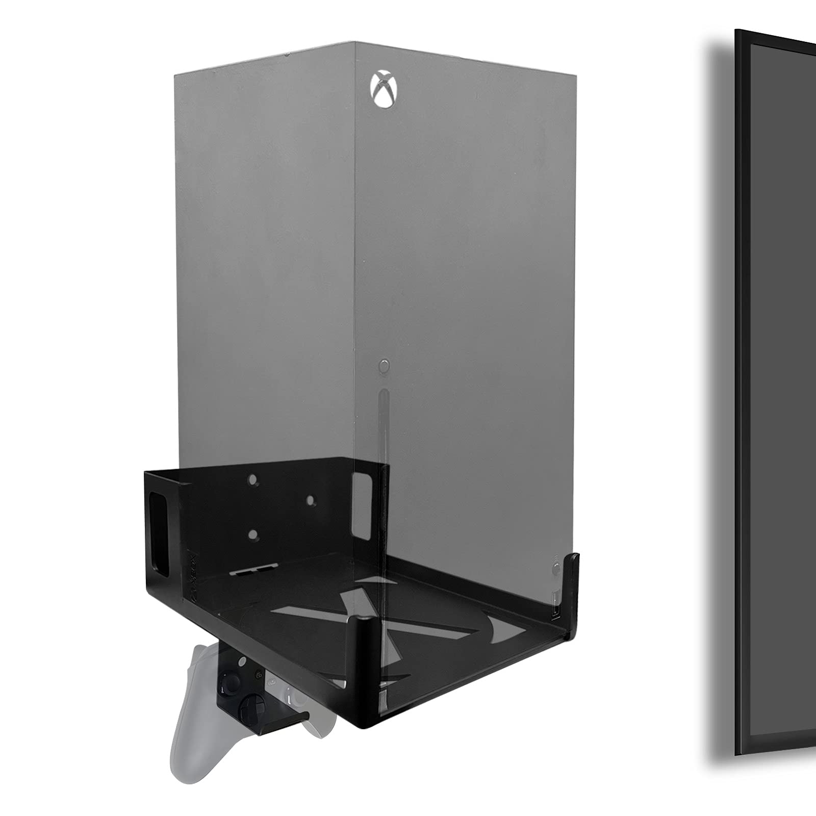 Wandhalterung für Xbox Series X (Montieren Sie die Konsole und Zubehör an der Wand in der Nähe oder hinter dem Fernseher mit Power-Taste vorne/links/rechts), Wandregal-Halterungsset für XSX-System