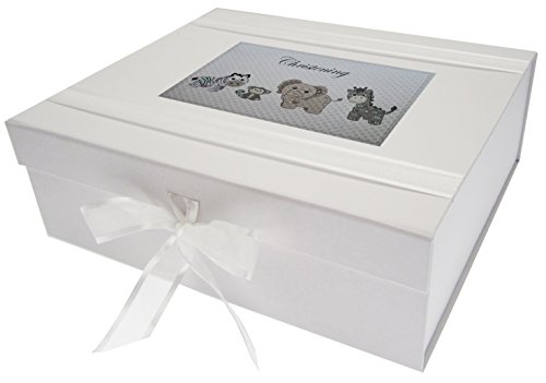 White Cotton Cards Erinnerungsschachtel für Taufe groß, silber Toys, Tiere., Board, weiß, 27,2 x 32 x 11 cm