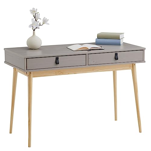 IDIMEX Schreibtisch Wanda mit 2 Schubladen in grau/Natur, Arbeitstisch aus massiver Kiefer im Scandi Look, Bürotisch mit konischen Füßen
