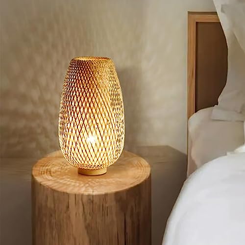 GUANSHAN Geflochtene Bambus-Tischlampe Bambus gewebte dekorative Tischlampe Dekorative Leuchte Tischbeleuchtung Reiner natürlicher Bambus für Schlafzimmer und Wohnzimmer, Stil 2