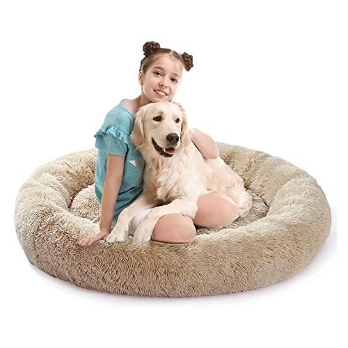 Dog Bed, Fluffy Dog ​​Bed, Circular Plush Dog Bed, Soft and warm, Easy to clean cat Dog Nest-braun_80 cm