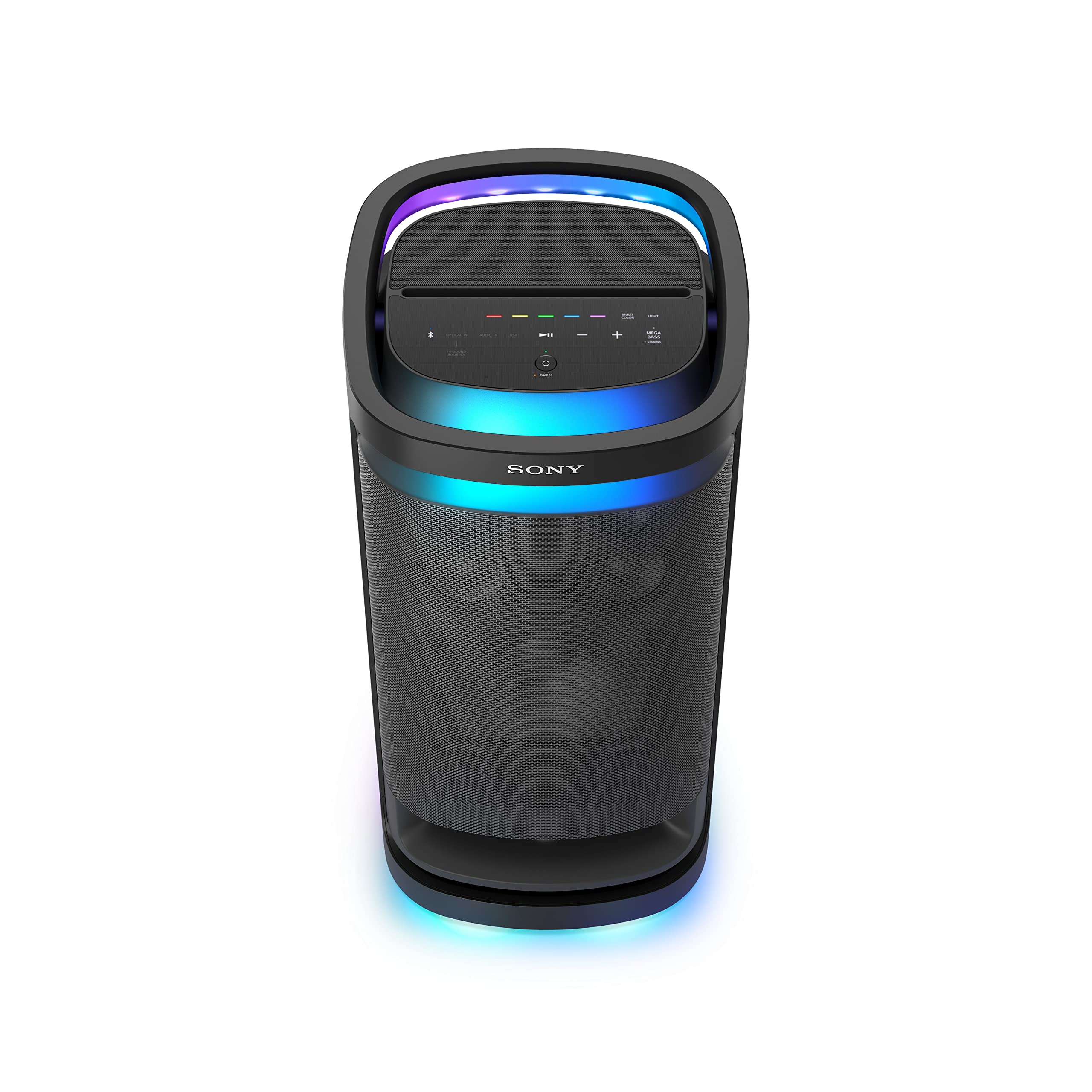 Sony SRS-XV900 - Kraftvoller Bluetooth Party Lautsprecher mit omnidirektionalem -Sound (Beleuchtung, für Indoor und Outdoor, 25h Akku, Karaokefunktion und Touch Panel - schwarz, SRSXV900B.CEL