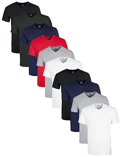 Lower East mit mit V-Ausschnitt T-Shirt, Mehrfarbig Schwarz/Grün/Navy/Rot/Grau Melange/Weiß), Medium (Herstellergröße: M), 10er-Pack